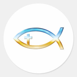 Christliches Fischsymbol mit Crucifix - Sky & Grou Runder Aufkleber