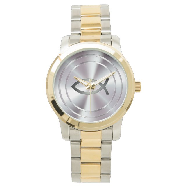 Christliches Fischsymbol | Silberchrom Armbanduhr (Vorderseite)