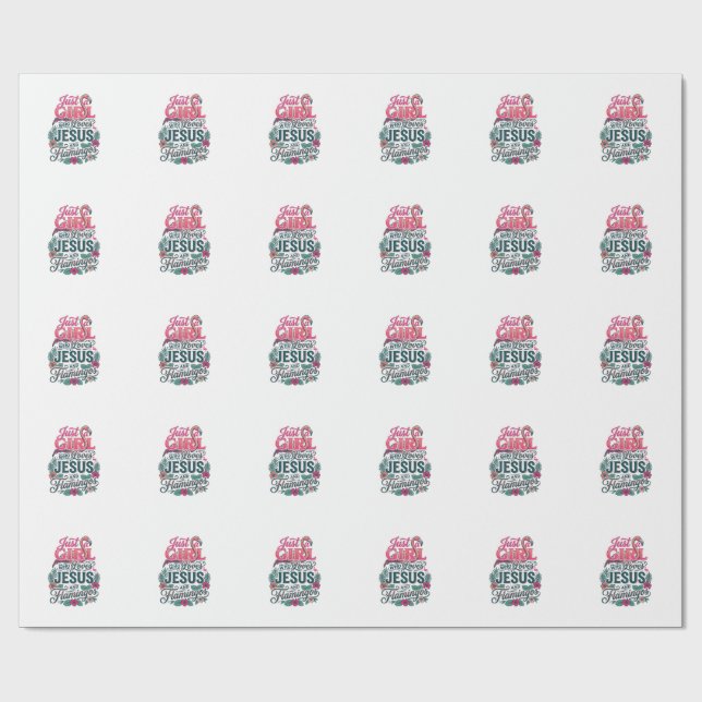Christliches Flamingo Mädchen Vintage Geschenkpapier (Flach)