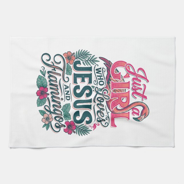 Christliches Flamingo-Mädchen Vintage Geschirrtuch (Horizontal)
