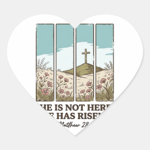 Christliches florales Kreuz Matthäus 28_6 Vintage Herz-Aufkleber