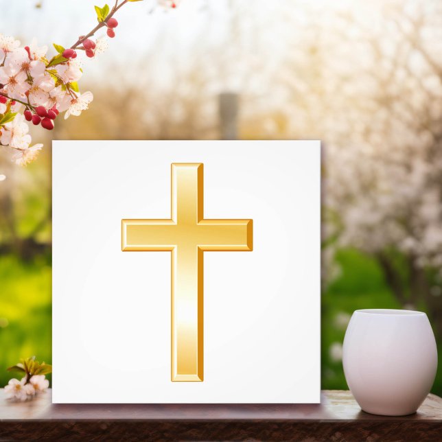 Christliches Foto (This gold cross serves as a reminder of Christian religious beliefs and spiritual devotion. )