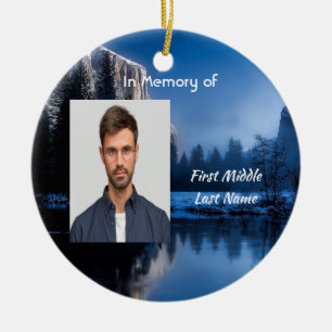 Christliches Gedenkfoto Bergsee Winter Schnee Keramik Ornament