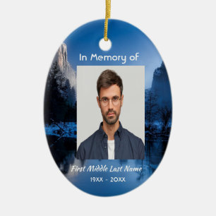 Christliches Gedenkfoto Bergsee Winter Schnee Keramik Ornament