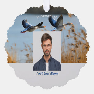 Christliches Gedenkfoto Gebetssee Gänse Vögel Ornament Karte