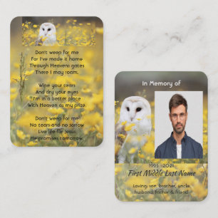 Christliches Gedenkfoto Scheune Eule Vogel Visitenkarte