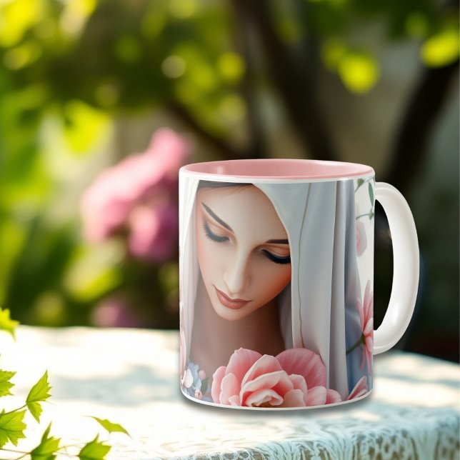 Christliches Geschenk für Frauen Katholische Jungf Zweifarbige Tasse (Elegant Virgin Mary Mug Christian Gift for Women Catholic Faith-Inspired Coffee Cup)