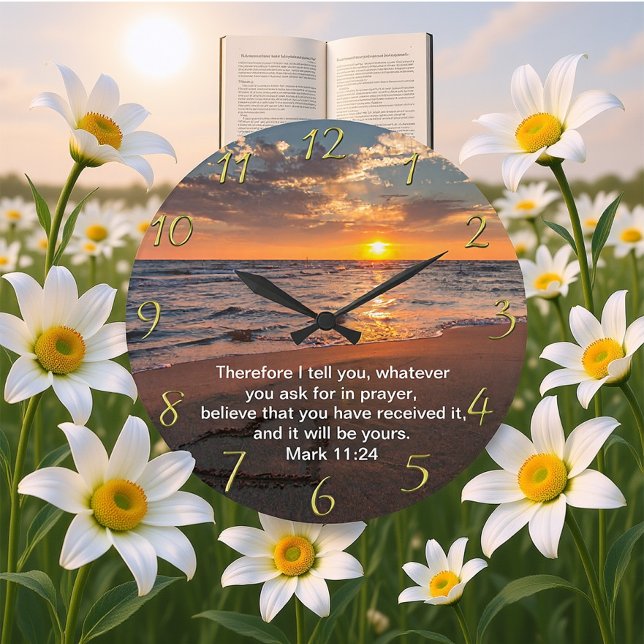 Christliches Glaubenskreuz mit Mark 11:24 Große Wanduhr (Von Creator hochgeladen)