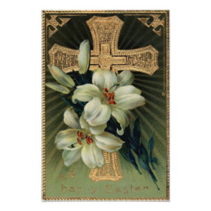Christliches goldenes Kreuz Osterglocke Fotodruck