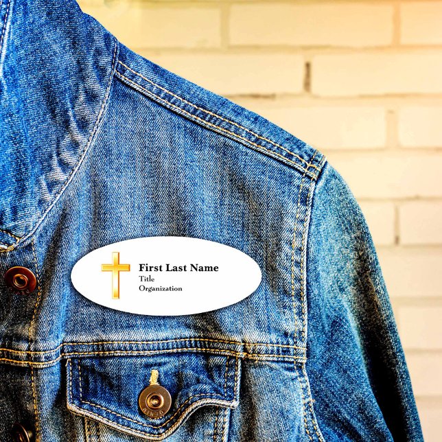 Christliches Goldkreuz, 3" x 2" Acryl, magnetisch Namenschild (3" x 2" Acrylic, Magnetic Name Tag, Christian Gold Cross)