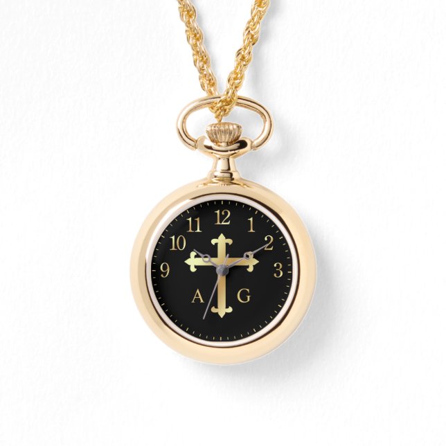 Christliches Goldkreuz auf Mit Monogramm  Armbanduhr (Vorderseite)