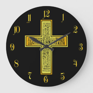 Christliches Goldkreuz - Textgestaltung Große Wanduhr