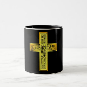 Christliches Goldkreuz - Textgestaltung Zweifarbige Tasse