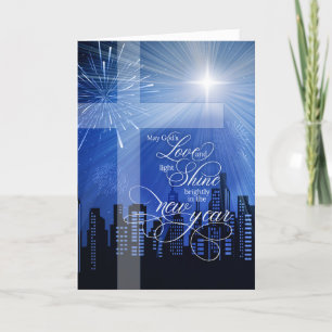 Christliches Gottes Licht und Liebe Stadtbild Neuj Feiertagskarte