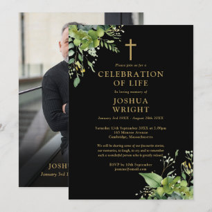 Christliches Greenery Memorial Beerdigung Foto Einladung