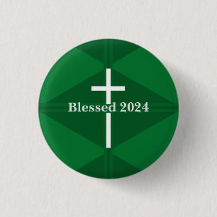 Christliches Grün- und Weißkreuz des neuen Jahres Button