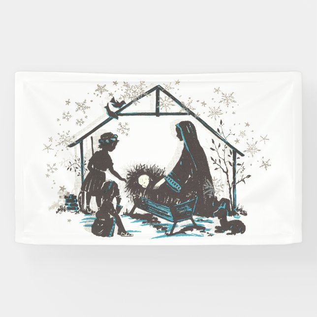Christliches Heiliges Baby Jesus Weihnachtskrippe  Banner (Horizontal)