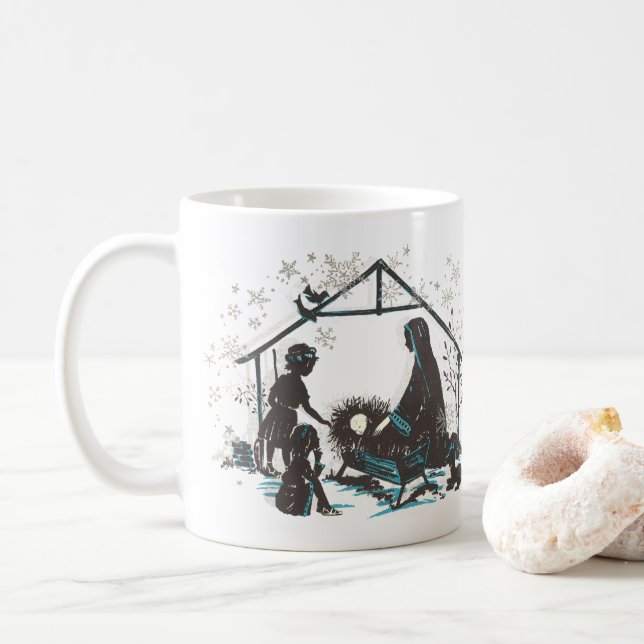 Christliches Heiliges Baby Jesus Weihnachtskrippe  Kaffeetasse (Mit Donut)
