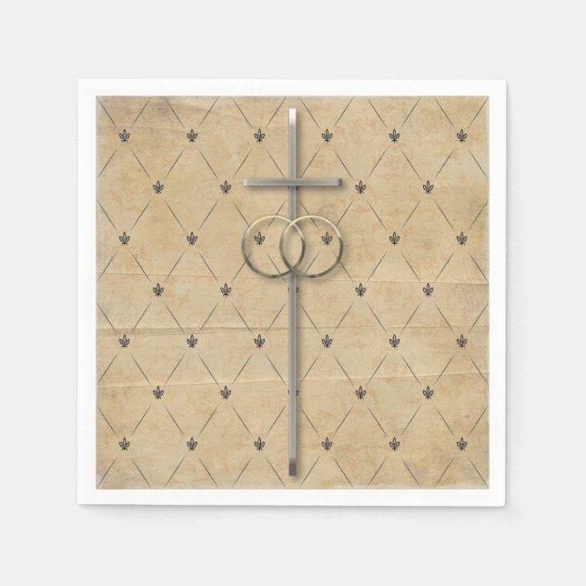 Christliches Hochzeitkreuz und Rings Napkins Serviette (Vorderseite)