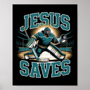 Christliches Hockey Jesus rettet Torwart Humor Rel Poster