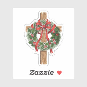 Christliches hölzernes Weihnachtskreuz mit Stechpa Aufkleber
