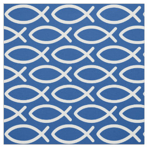 Christliches Jesus Fish Muster Blau  Stoff