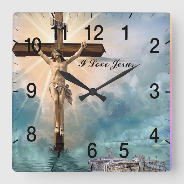 Christliches Jesus-Gebet Quadratische Wanduhr (Vorderseite)
