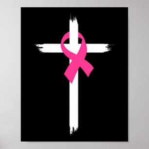 Christliches Jesus-Kreuz Rosa Band Brustkrebs Poster