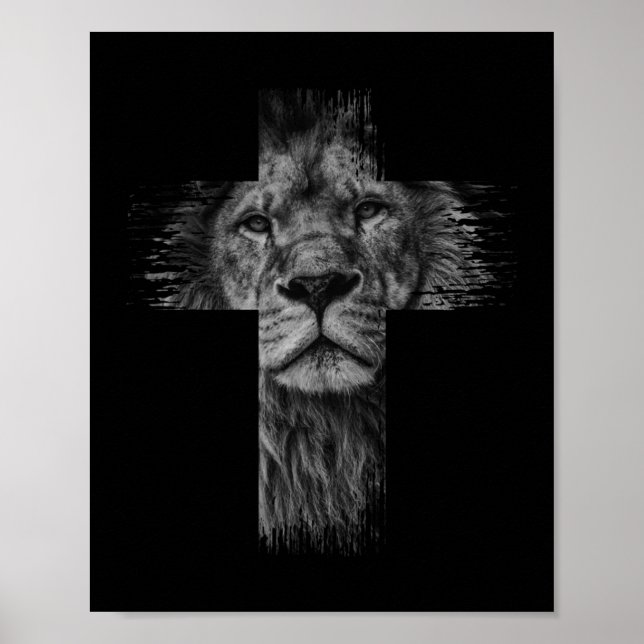 Christliches Jesus Lion of Stamm Judah Cross Gesch Poster (Vorne)