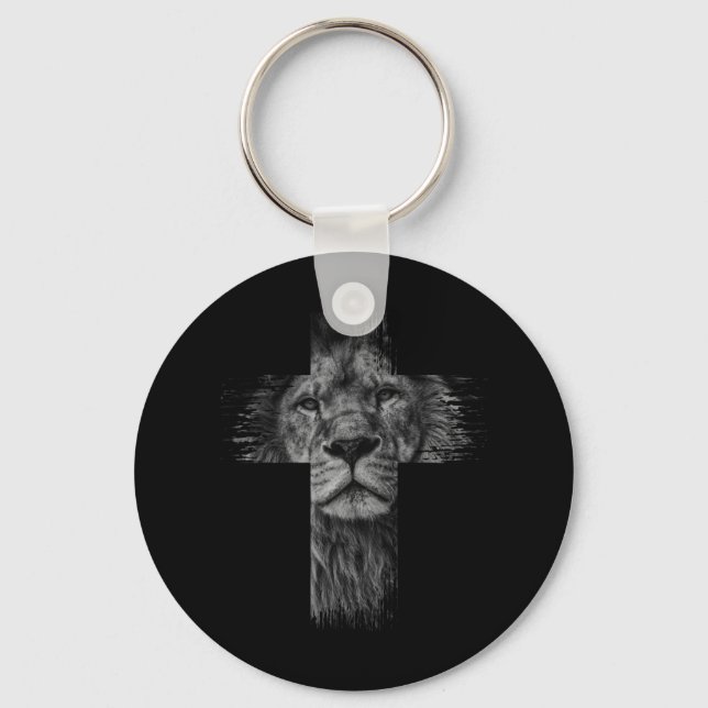 Christliches Jesus Lion of Stamm Judah Cross Gesch Schlüsselanhänger (Vorderseite)