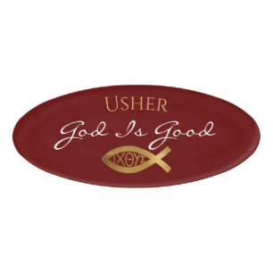 Christliches Kirchenministerium Usher Ichthys Red Namenschild
