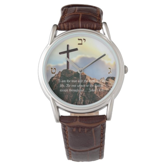 Christliches Kreuz der Kalvarien Golgotha Bibel Mä Armbanduhr (Vorderseite)
