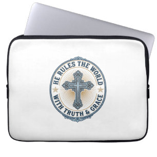 Christliches Kreuz Er regiert die Welt Laptopschutzhülle