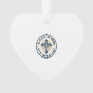Christliches Kreuz Er regiert die Welt Ornament