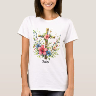 Christliches Kreuz Gerahmt von Artistic Floral Hal T-Shirt