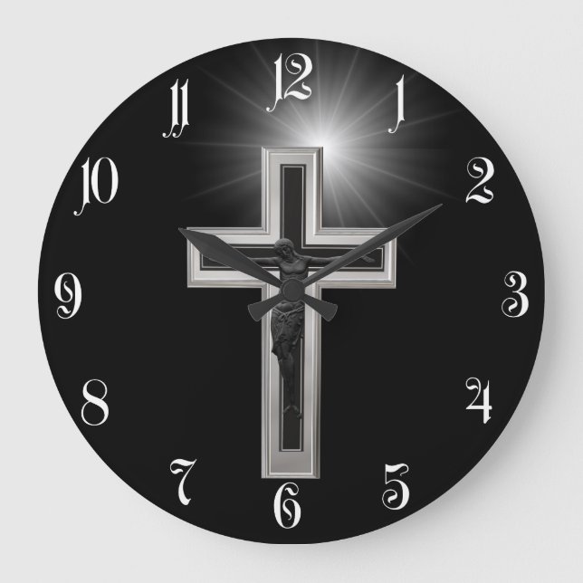 Christliches Kreuz Große Wanduhr (Vorderseite)