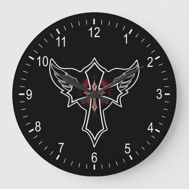 Christliches Kreuz Große Wanduhr (Vorderseite)