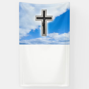 Christliches Kreuz im blauen Himmelshintergrund Banner