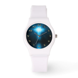 Christliches Kreuz im blauen Licht Armbanduhr