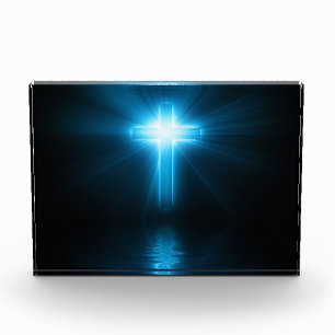 Christliches Kreuz im blauen Licht Fotoblock
