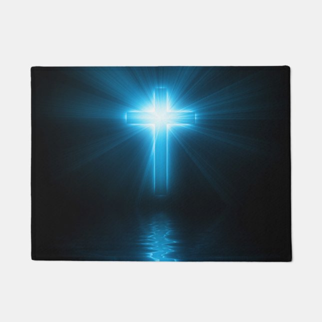 Christliches Kreuz im blauen Licht Fußmatte (Vorderseite)