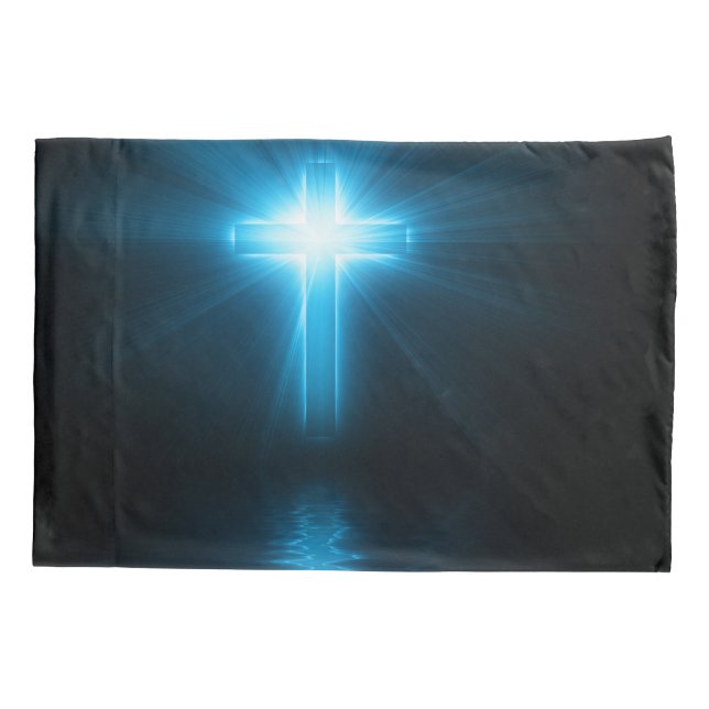 Christliches Kreuz im blauen Licht Kissenbezug (Rückseite)