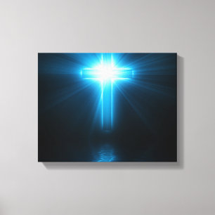 Christliches Kreuz im blauen Licht Leinwanddruck