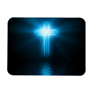 Christliches Kreuz im blauen Licht Magnet