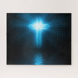 Christliches Kreuz im blauen Licht Puzzle