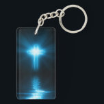 Christliches Kreuz im blauen Licht Schlüsselanhänger<br><div class="desc">Christliches Kreuz im blauen Licht.  frontiernow.com</div>