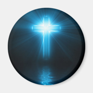 Christliches Kreuz in blauem Licht Magnet