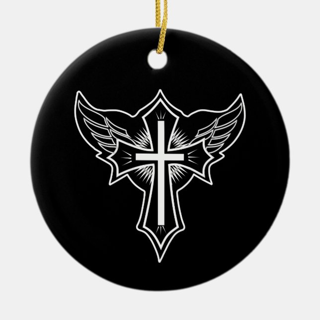 Christliches Kreuz Keramik Ornament (Vorne)