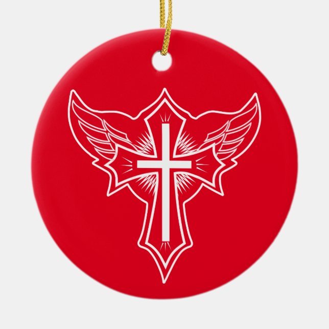 Christliches Kreuz Keramik Ornament (Vorne)