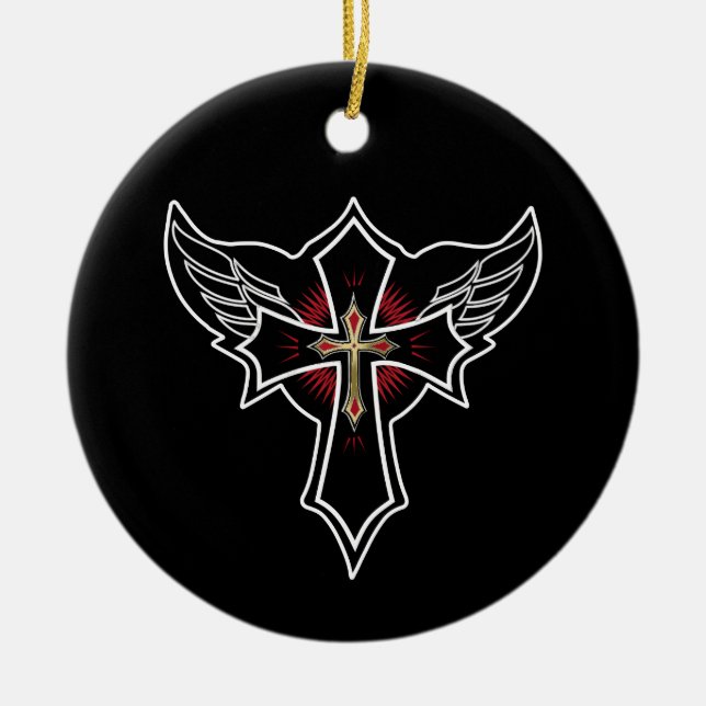 Christliches Kreuz Keramik Ornament (Vorne)